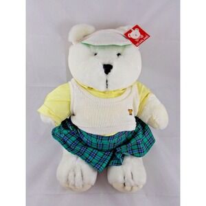 Bearland White Bear Plush Tennis Outfit Jointed 14 Inch 1985 Korea‎ Stuffed